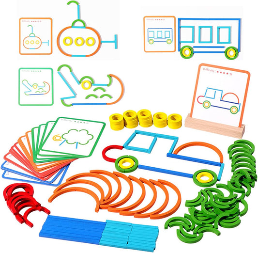 Build&Beyond™️- Montessori Sticks & Rings Set