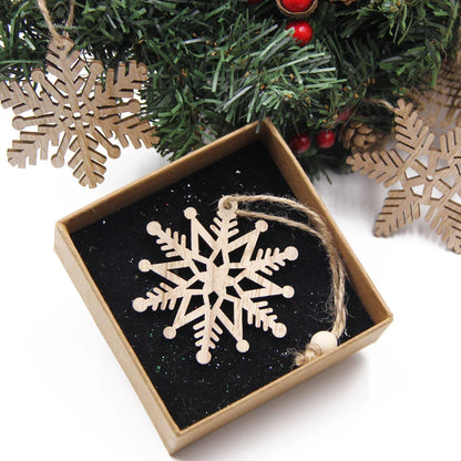 Vintage Wooden Snowflake Ornament Set (12pcs)